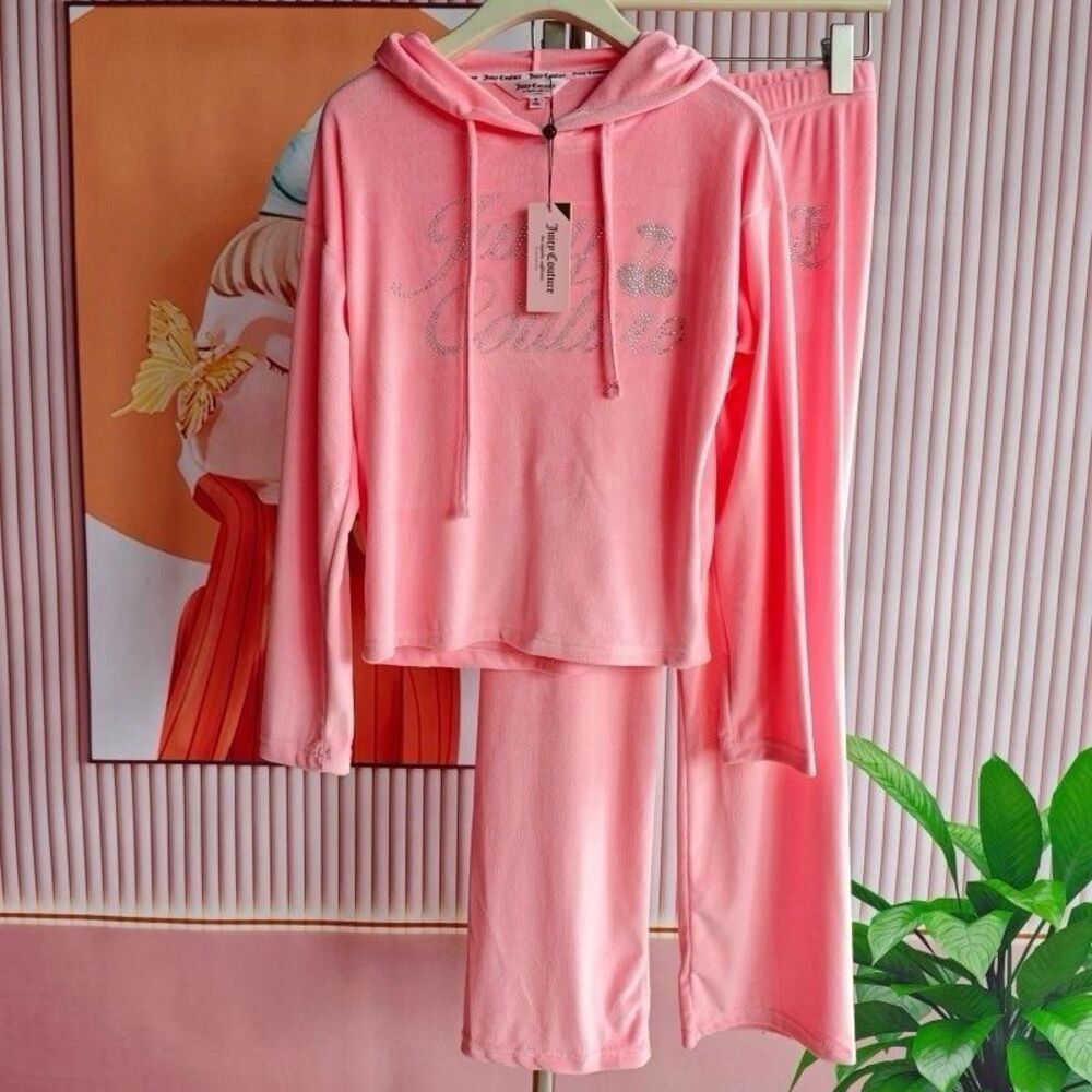 Juicy Couture Pink Velour Rhinestone Hoodie Pants Pajama Set Size S NWTl